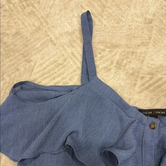 Blue Ruffled Button-Down Top - Picture 3 of 7